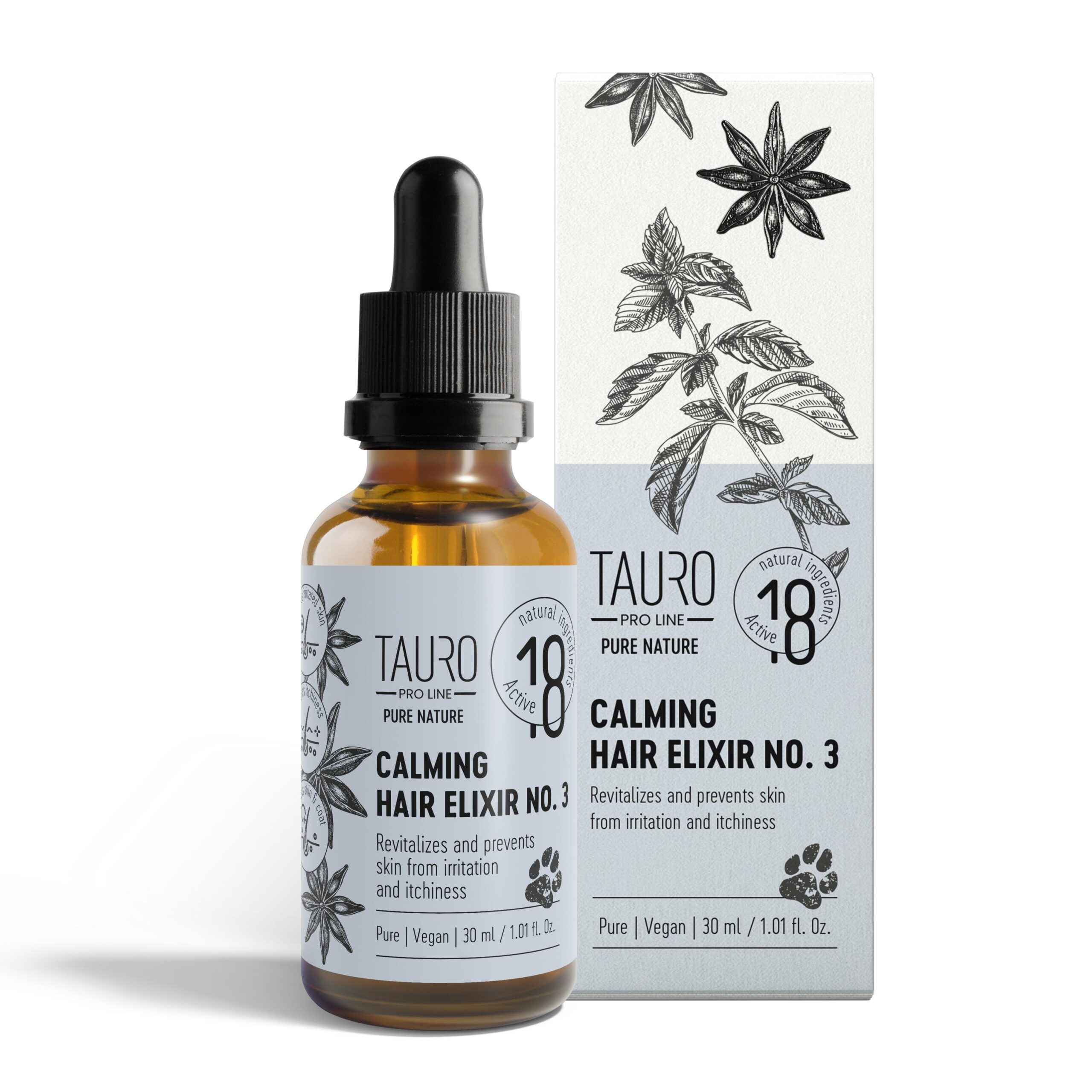 TAURO PRO LINE Pure Nature Calming Elixir No. 3– UMIRUJUĆI ELIXIR ZA NJEGU KOŽE I DLAKE, 30 ML - Image 2