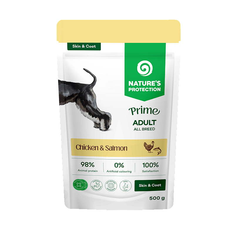 NATURE'S PROTECTION PRIME wet pet food with salmon and chicken for skin and coat of adult all breed dogs 500 g