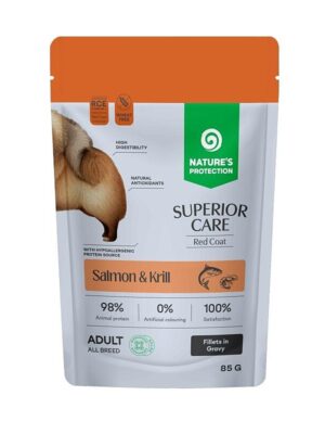 NATURE'S PROTECTION SUPERIOR CARE grain free wet pet food with salmon and krill for adult all breed dogs with red coat 85 g